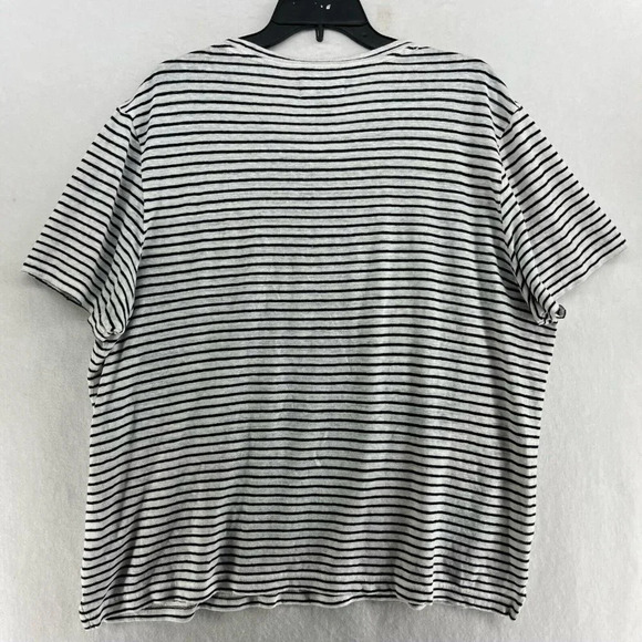 Nordstrom Linen Shirt Womens Large Black White Striped Round Neck Relaxed Fit - Picture 2 of 12